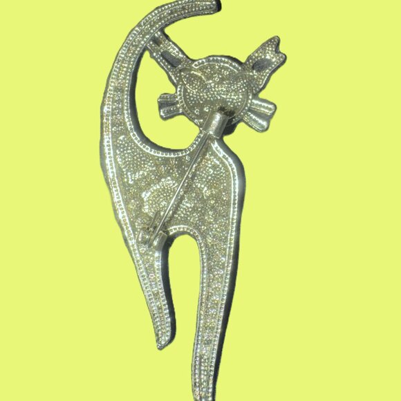 Vintage 50's Style Silver Cat Brooch with Colorful Rhinestones - Picture 4 of 7